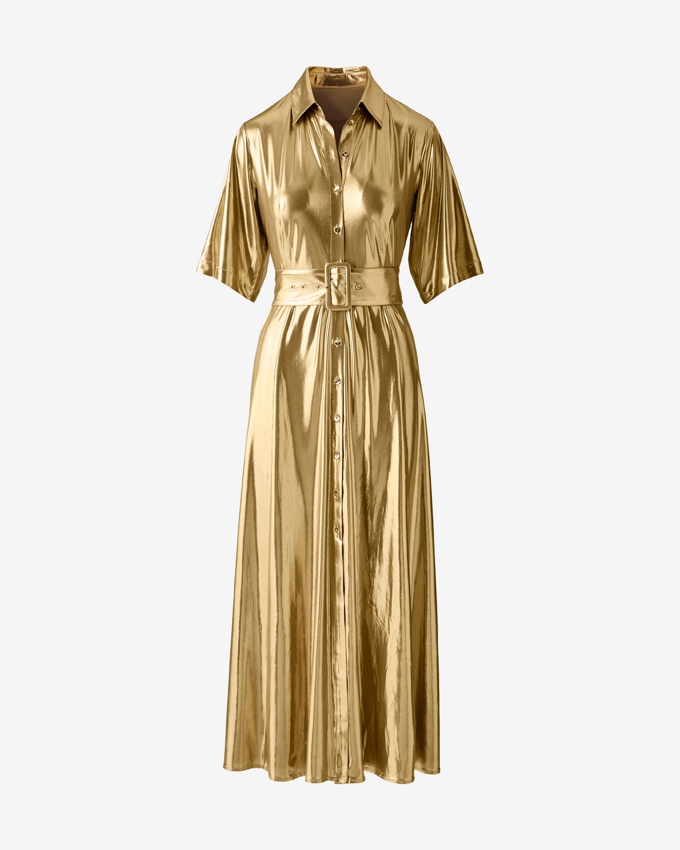 Liquid Metallic Maxi Dress Gold