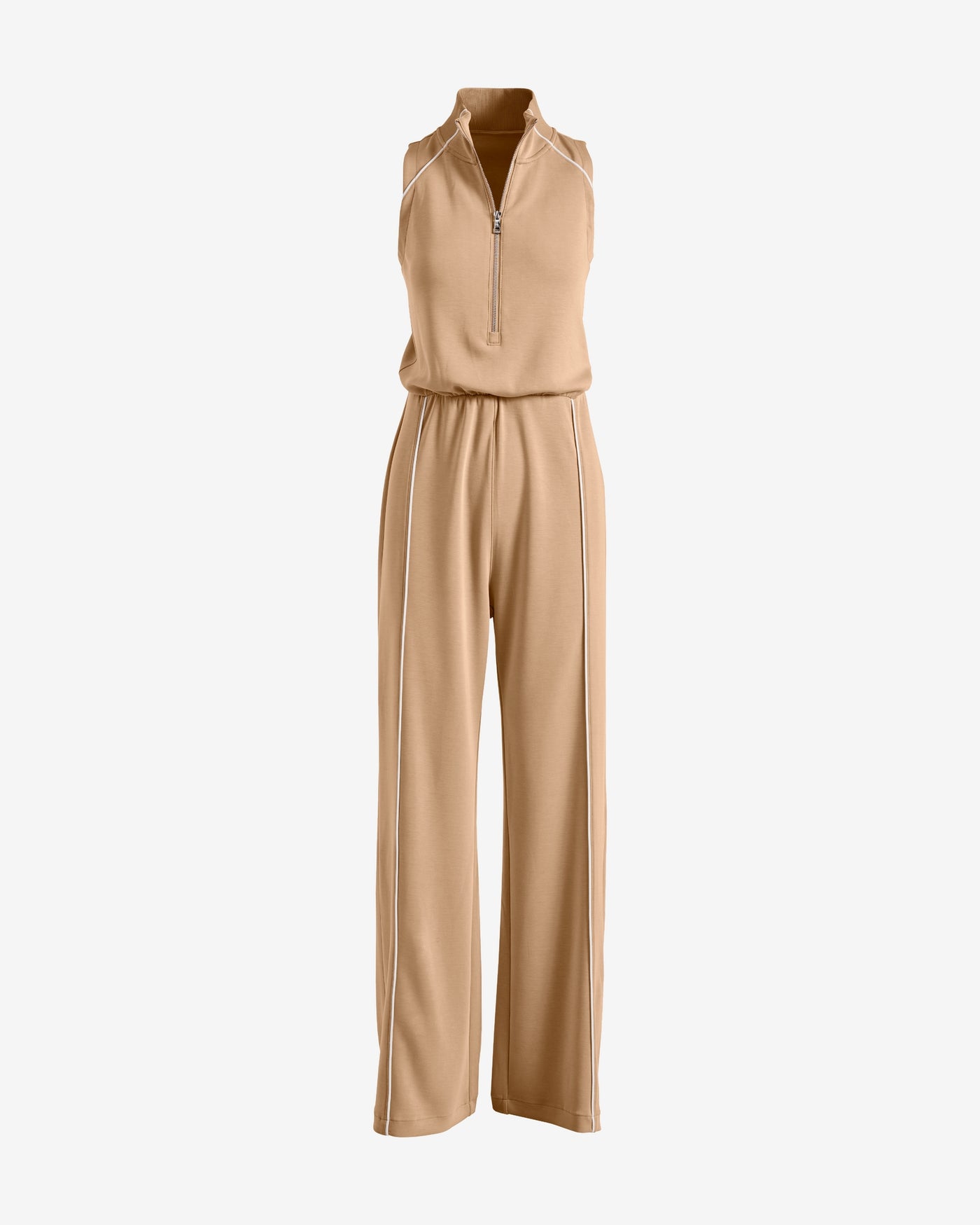 Luxe Lounge Piped Jumpsuit Sesame