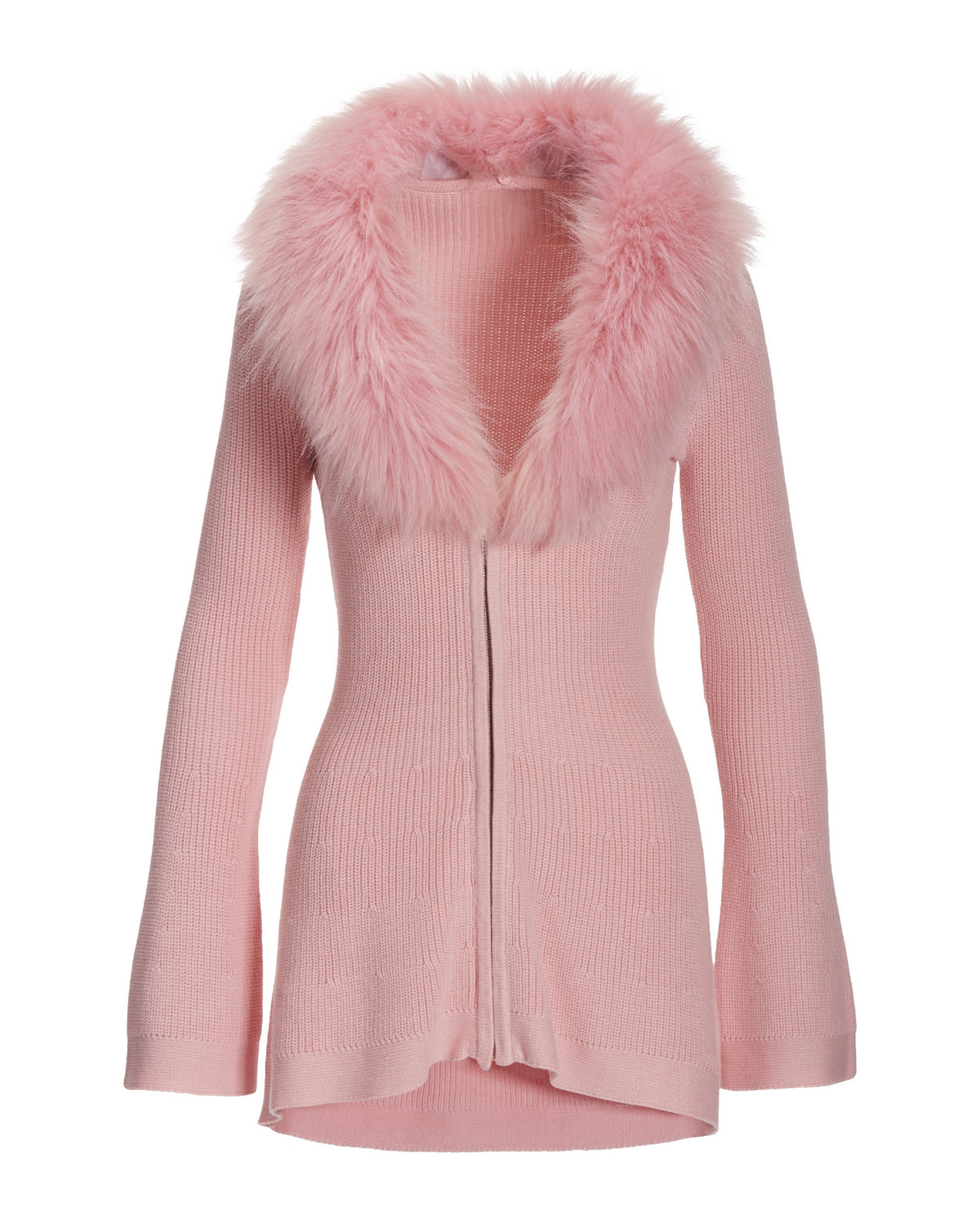 Faux Fur Trim A Line Cardigan Pink