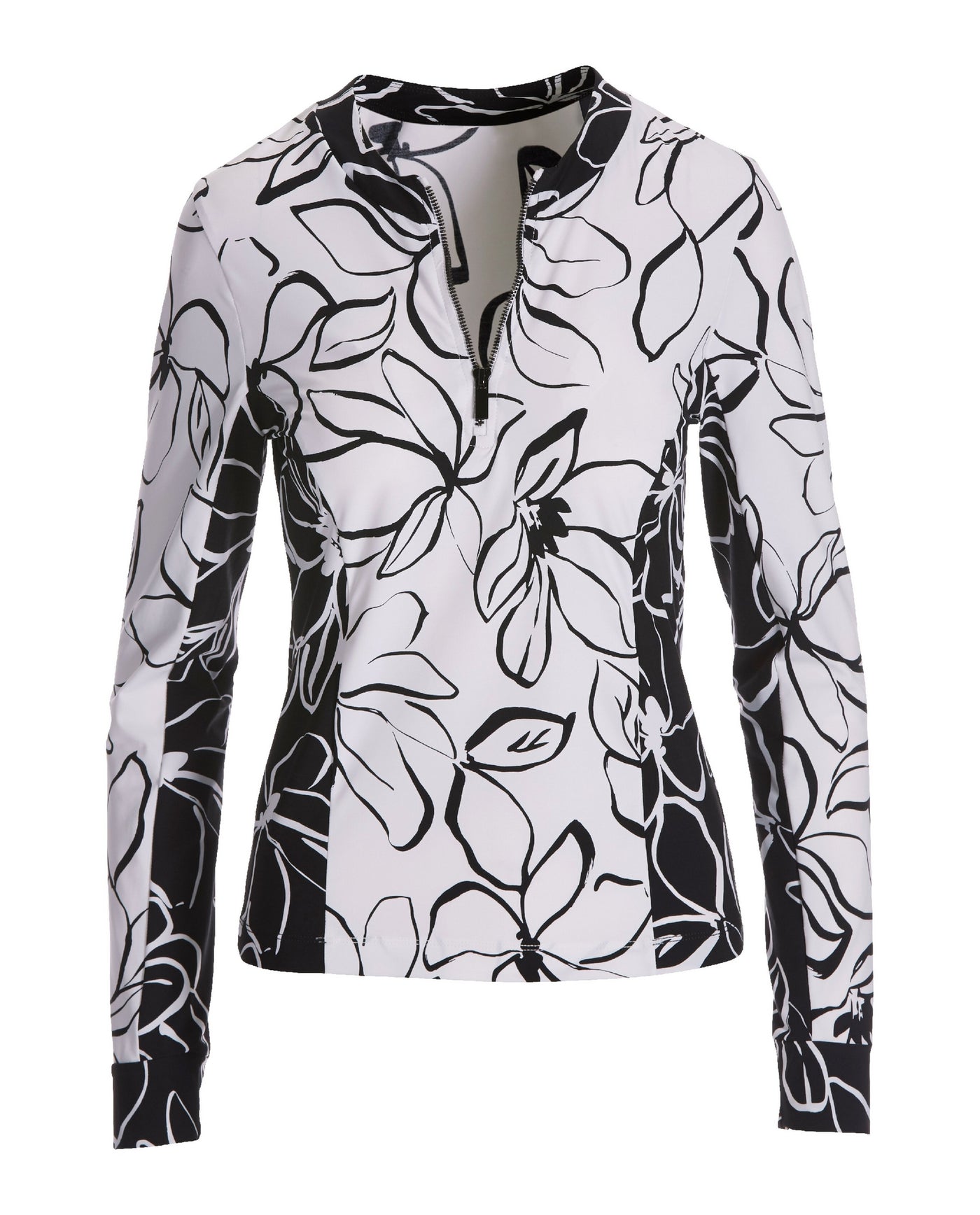 Long Sleeve Floral Printed Rashguard Black/White Multi