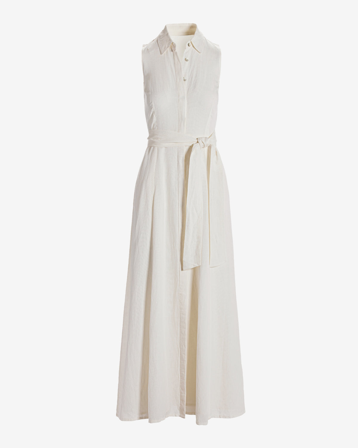 Sleeveless Linen Maxi Shirt Dress Off White