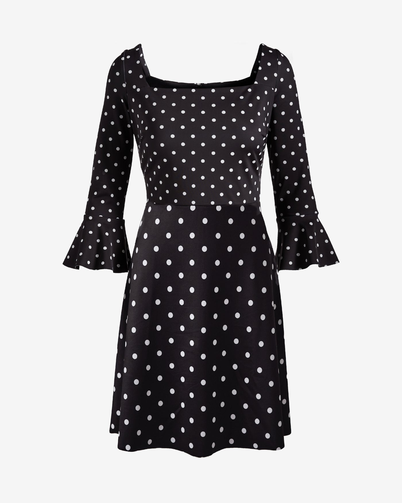 Flare Sleeve Square-Neck Dress Party Polka