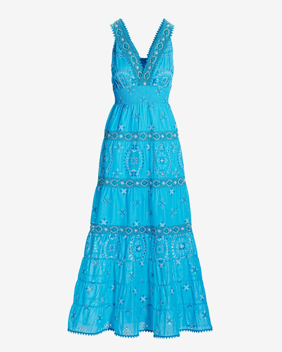 Metallic Lace-Inset Eyelet Maxi Dress Bachelor Button