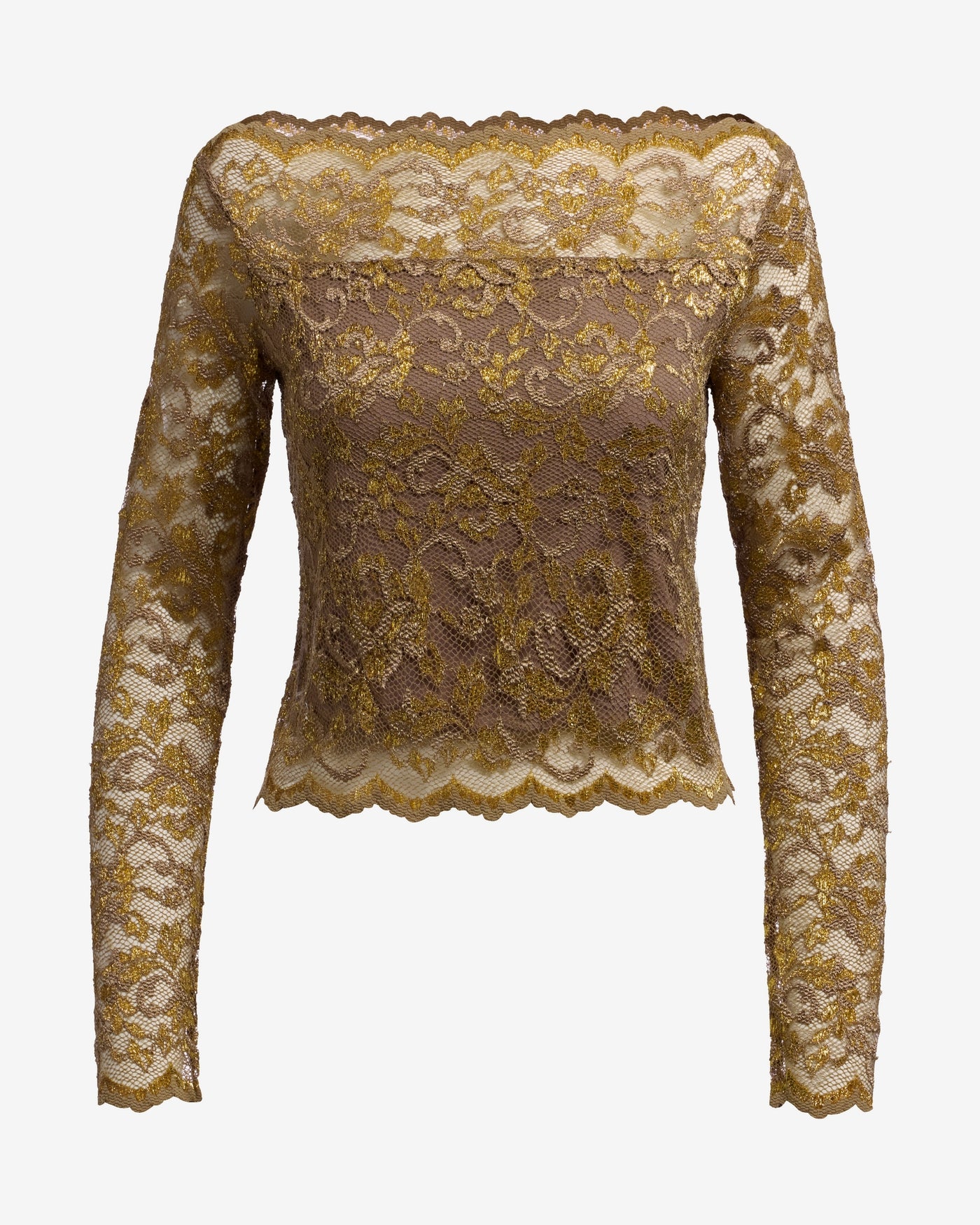 Metallic Lace Shoulder Skimming Knit Top Gold