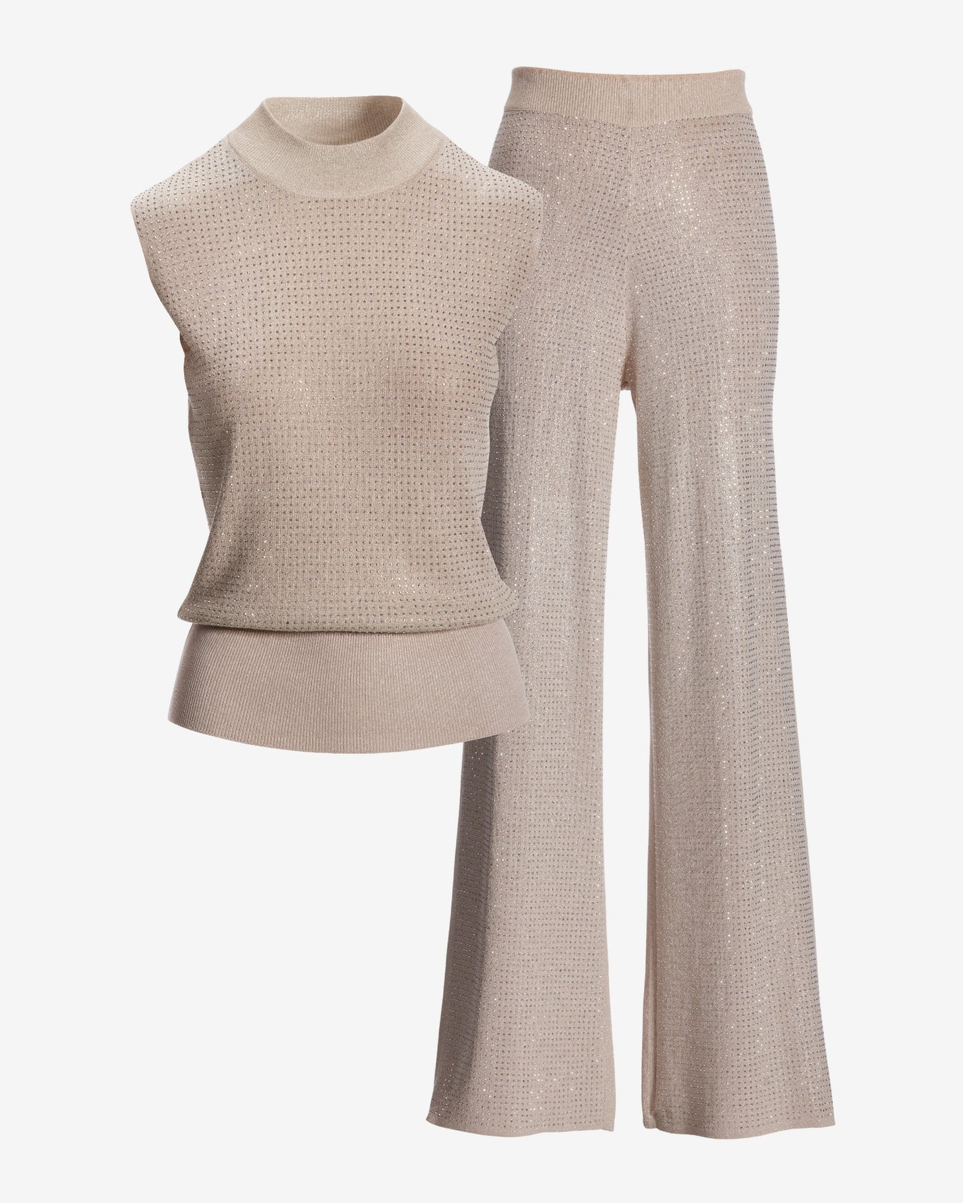Mock Neck Rhinestone Lounge Set Champagne