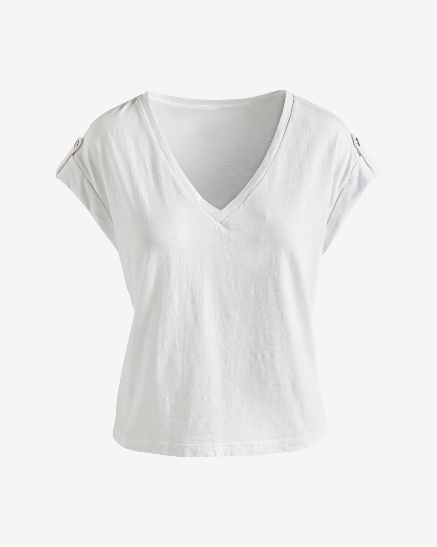 Slub V Neck Shoulder Detail Tee Pure White