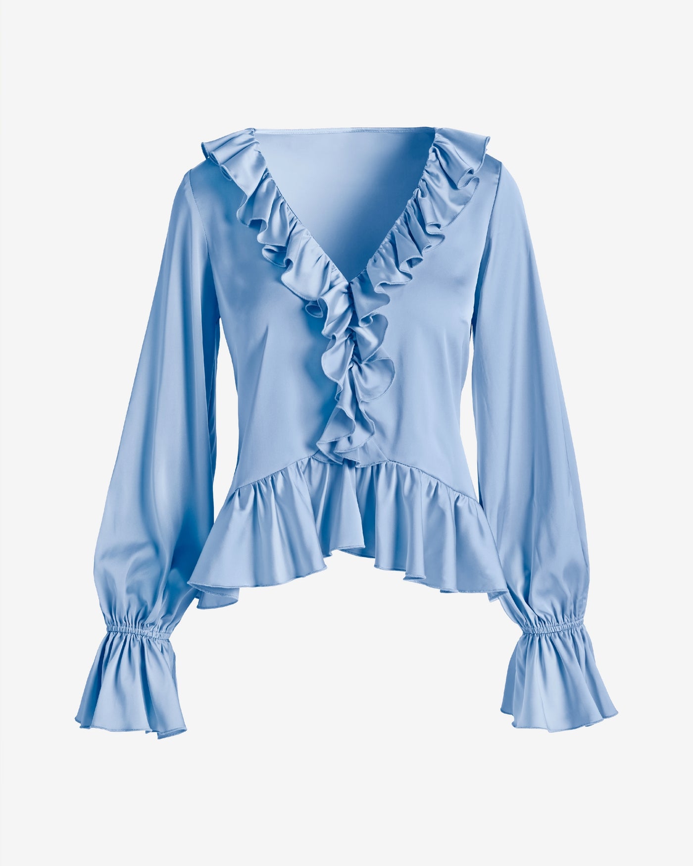 Paige Ruffle Charmeuse Blouse Blue Bell