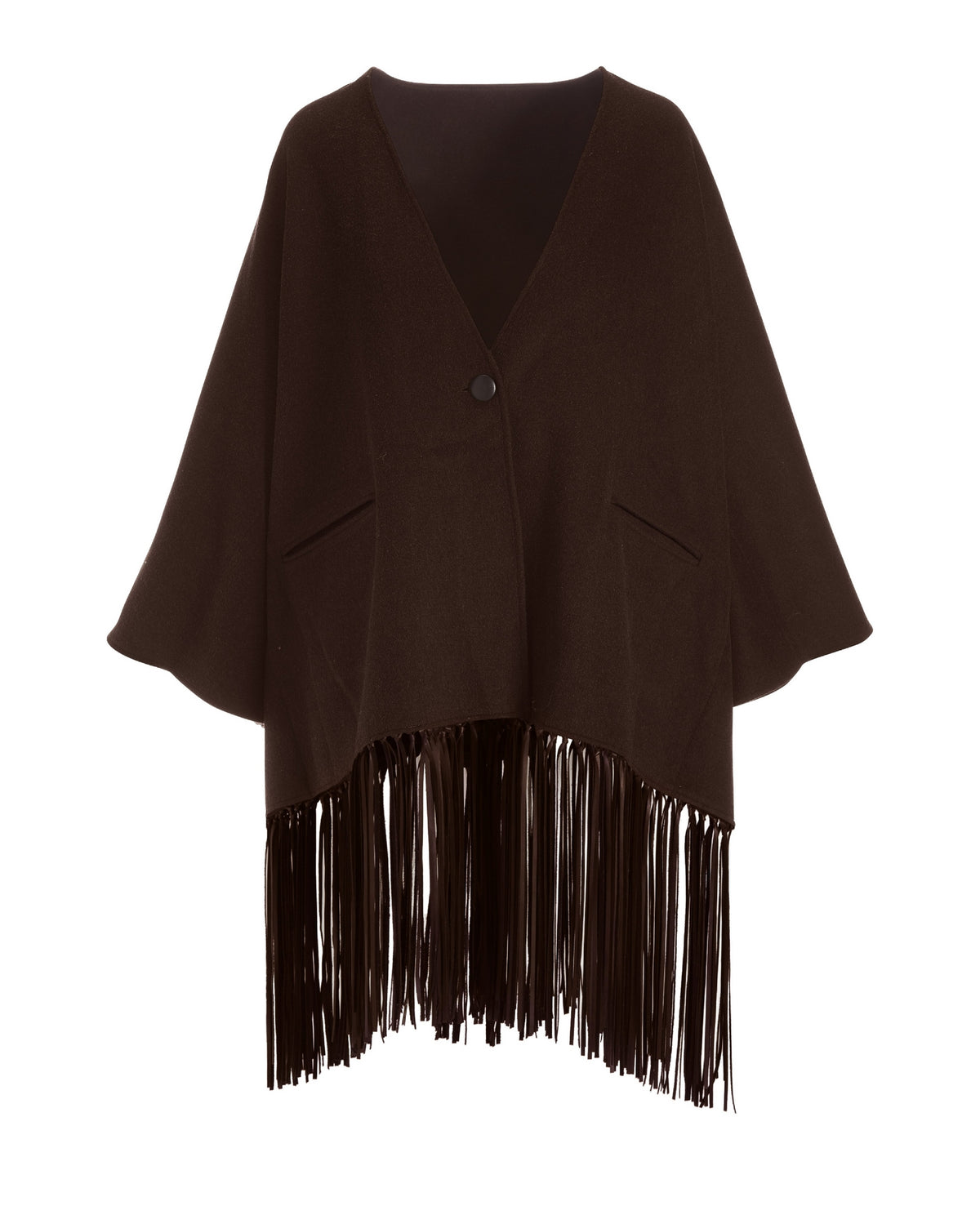 Wool Leather Fringe Cape Safari Brown