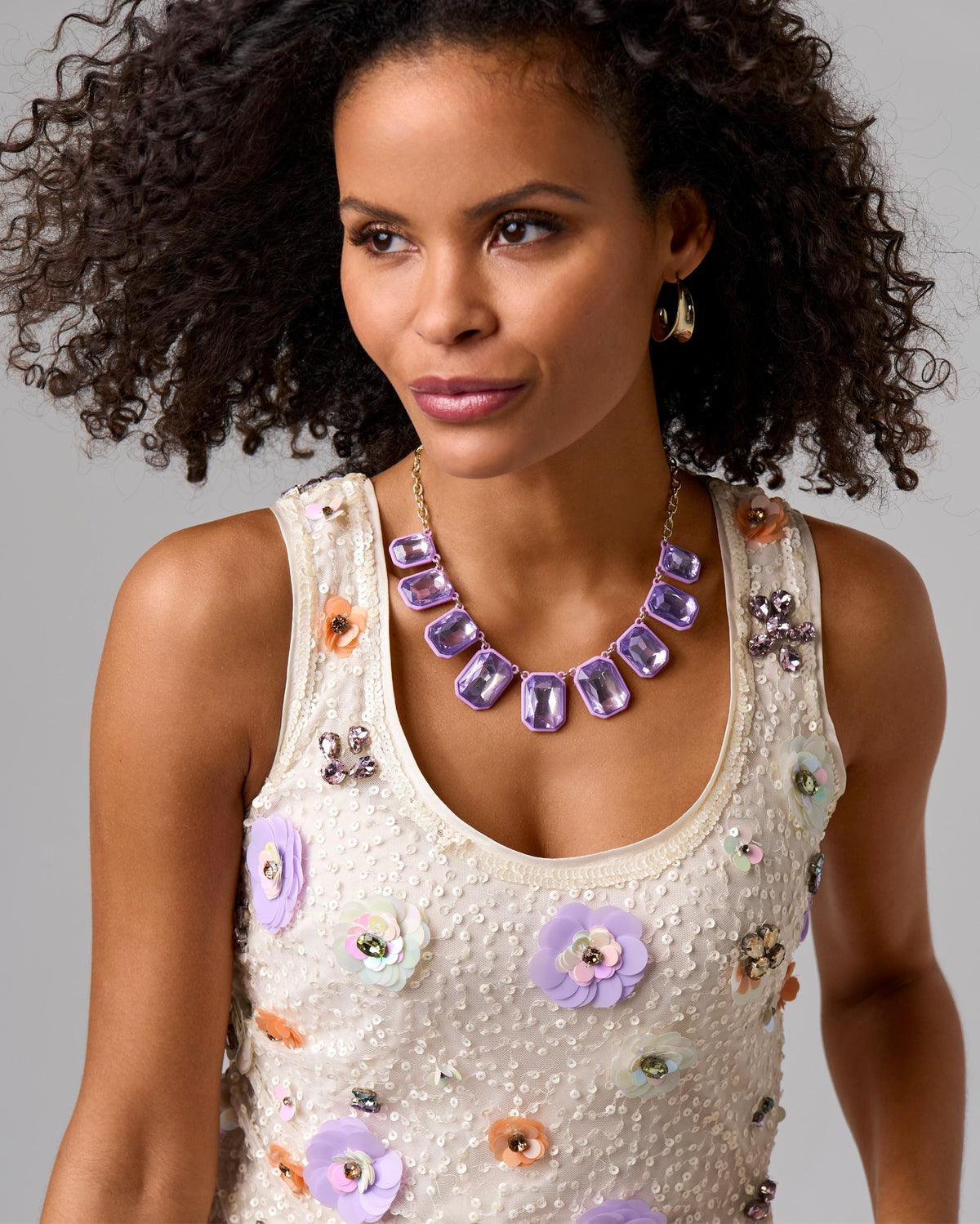 Two-Toned Gem Necklace Purple