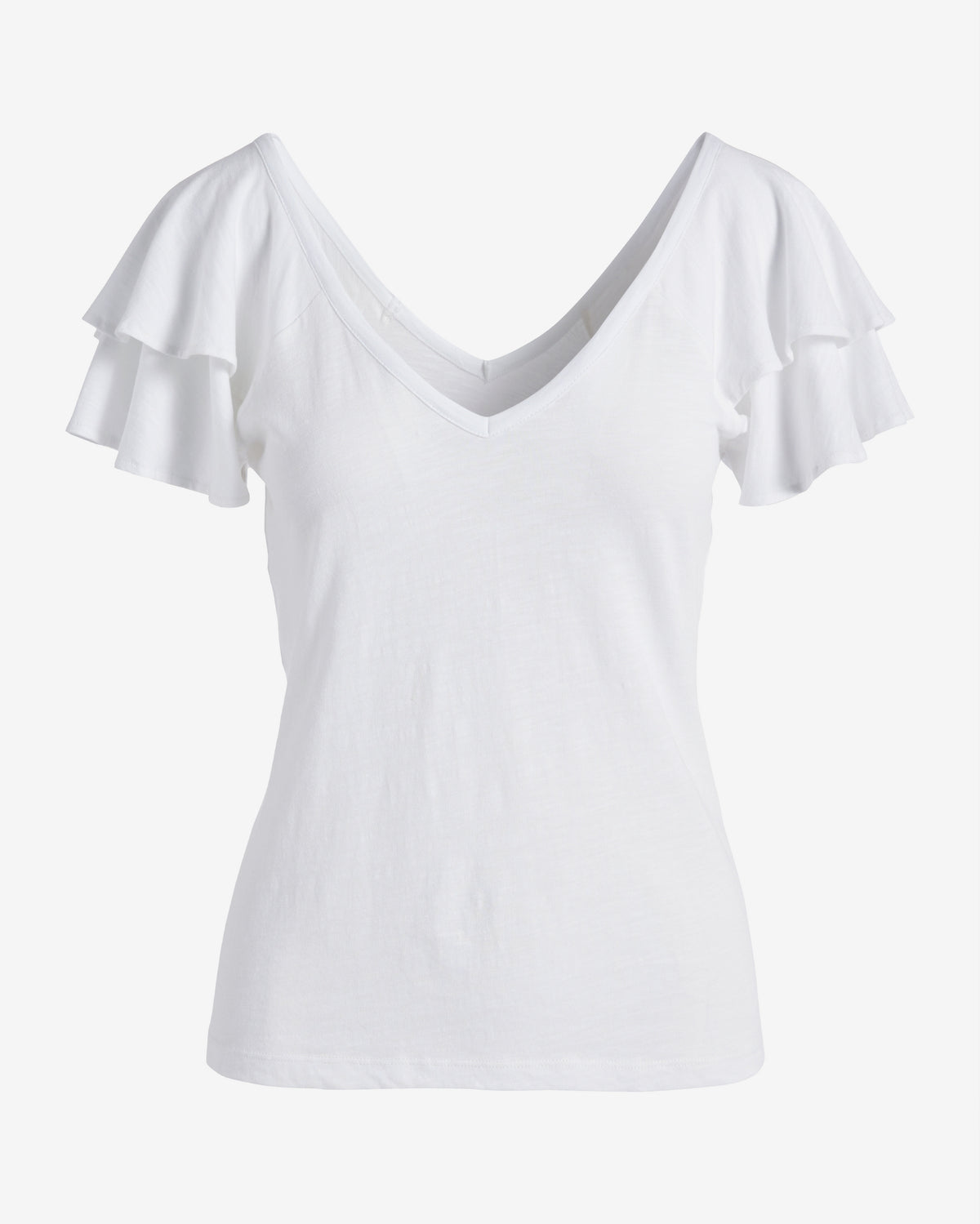 Slub Ruffled Sleeve Tee Pure White