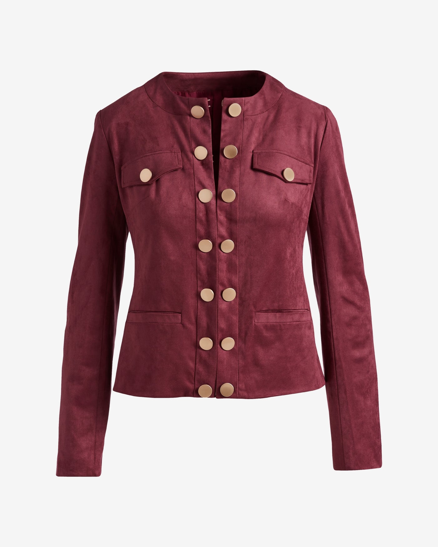 Button Detail Faux Suede Jacket Wine