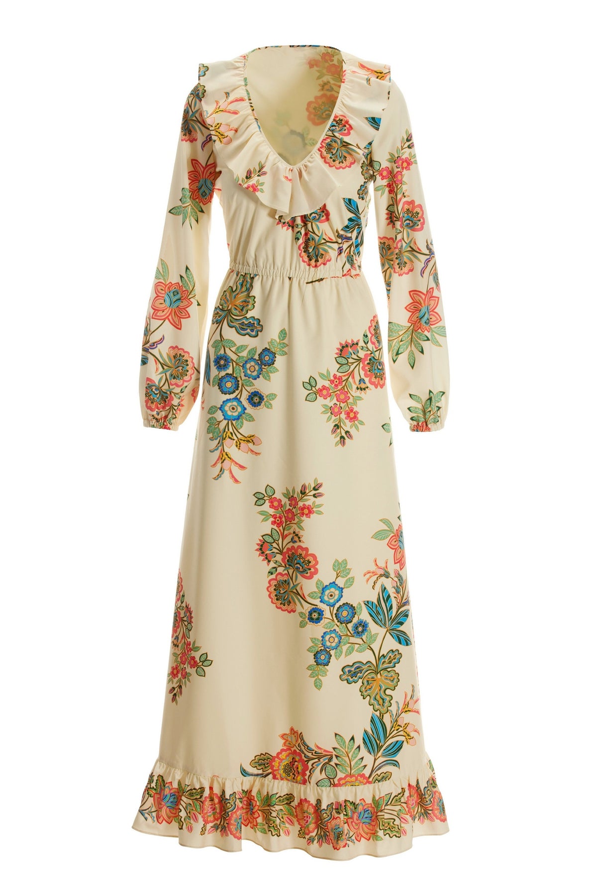 Boho Floral Neckline Ruffle Maxi Multi