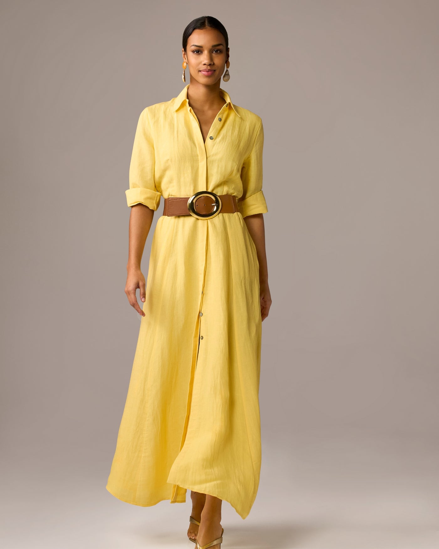 Gold Circle Buckle Waist Belt Tan