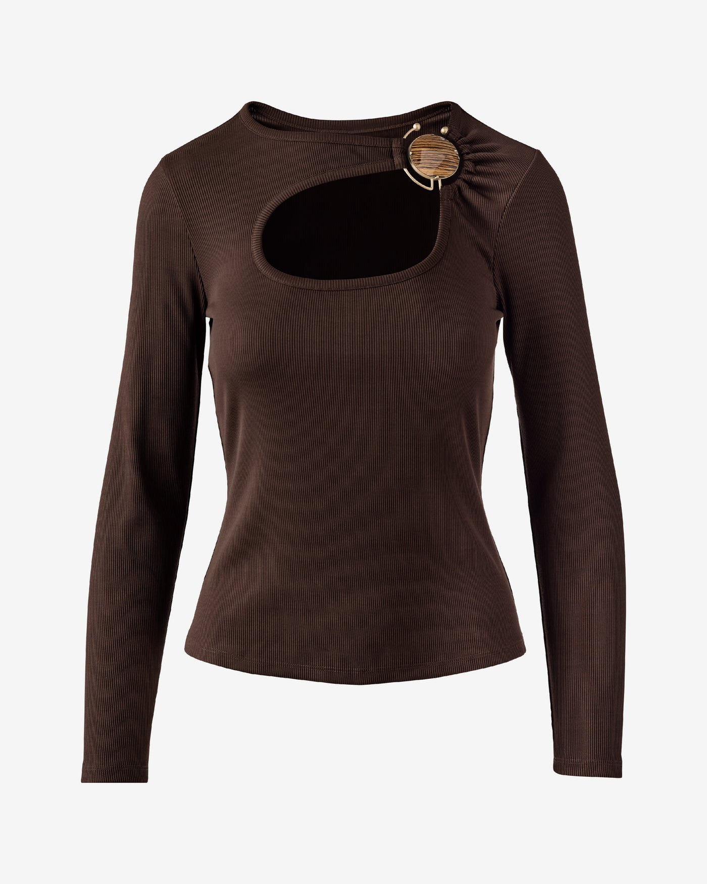Rib Knit Top with Tiger's Eye Hardware Chocolate Torte