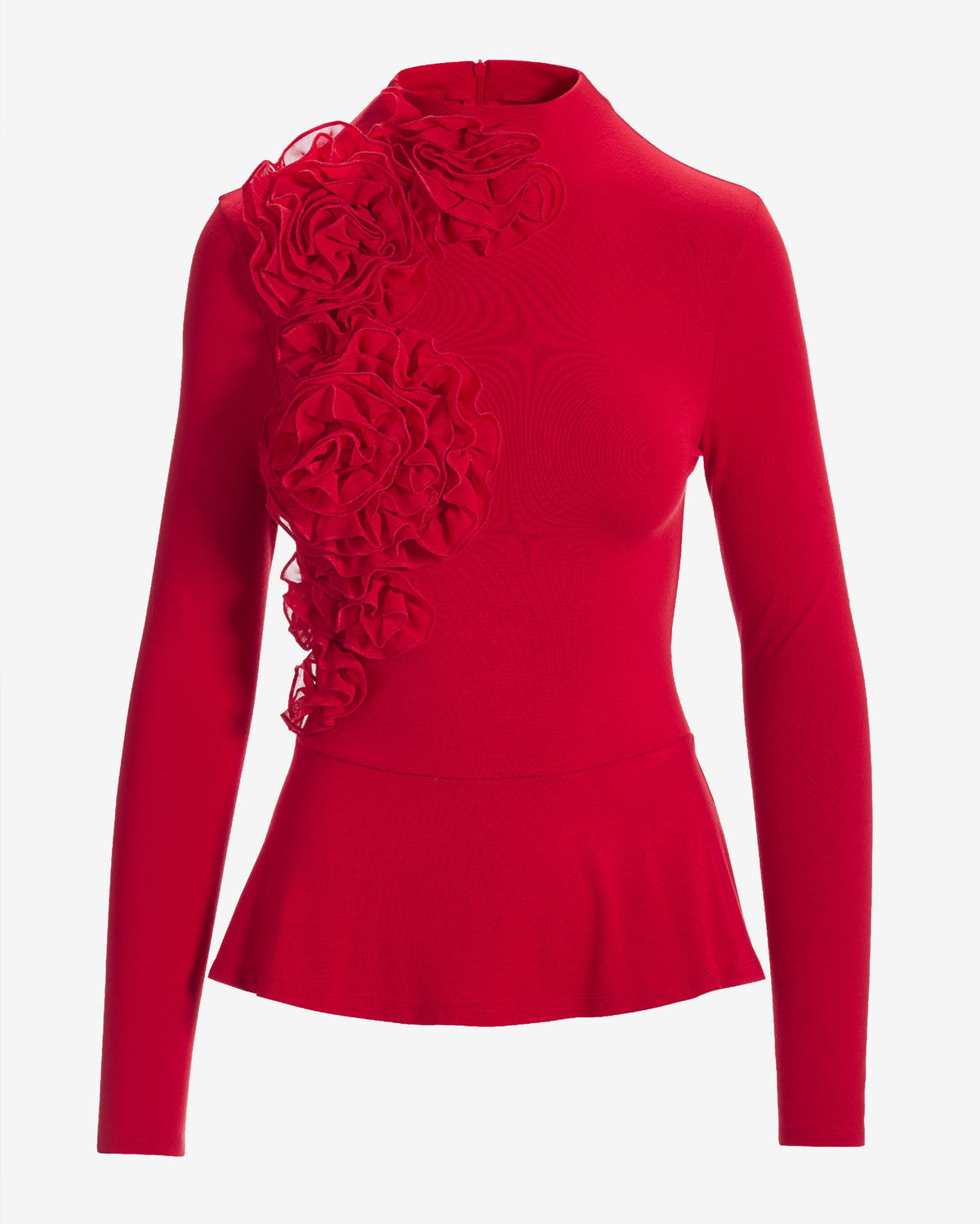 Mock Neck Chiffon Peplum Top Racing Red