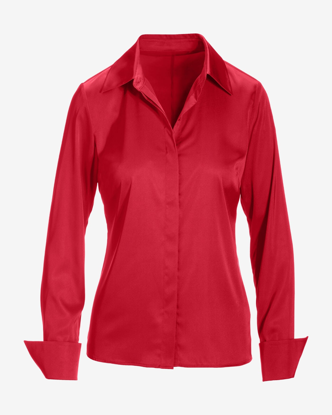 Sophia Button-Up Charmeuse Blouse Tomato Red