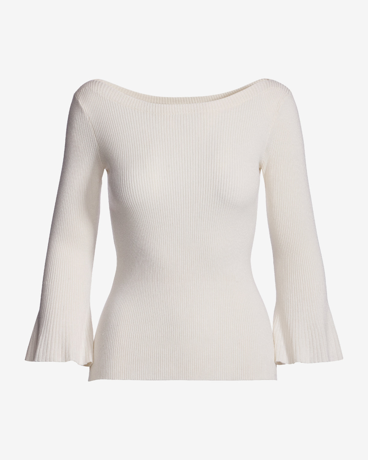 Ribbed Boatneck Flare Sleeve Sweater Off White