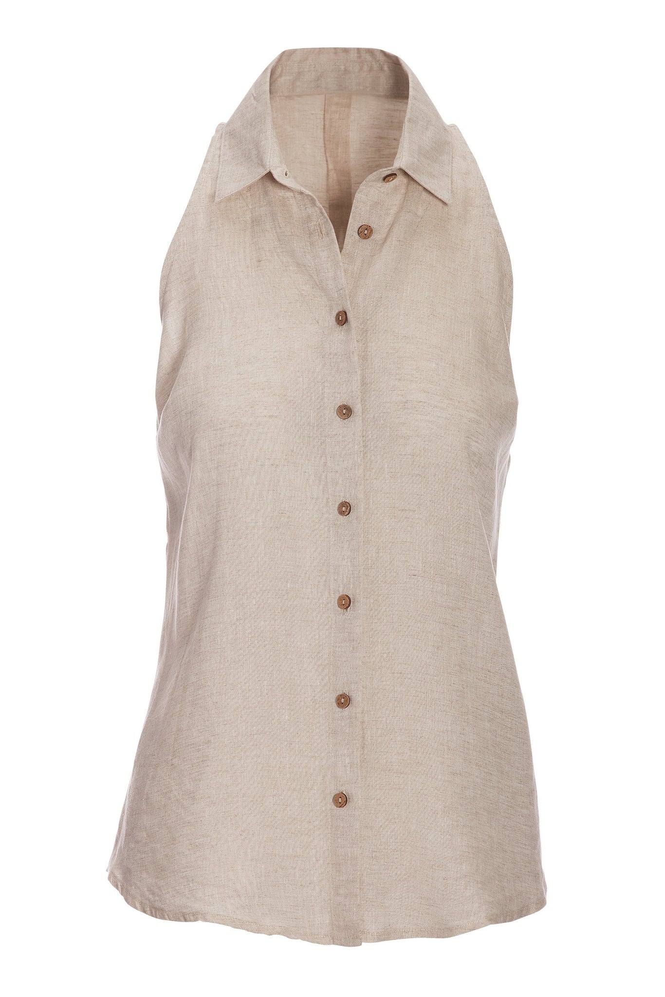 Chic Sleeveless Linen Shirt Natural