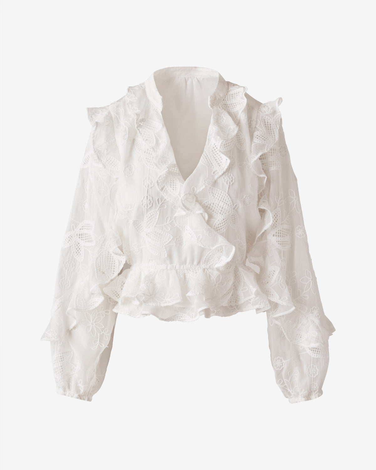 Novelty Embroidered Ruffle Blouse Pure White