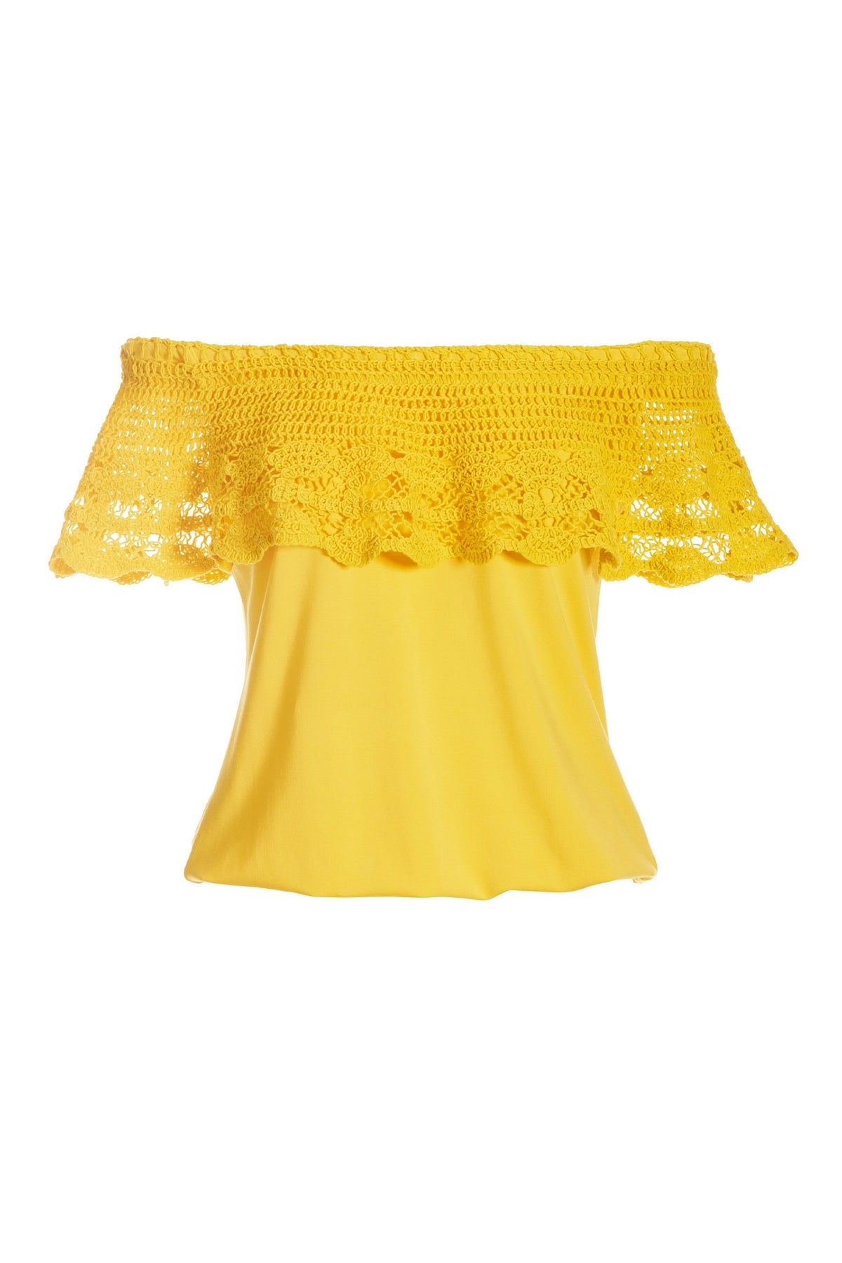 Crochet Overlay Off the Shoulder Knit Top Lemon Drop