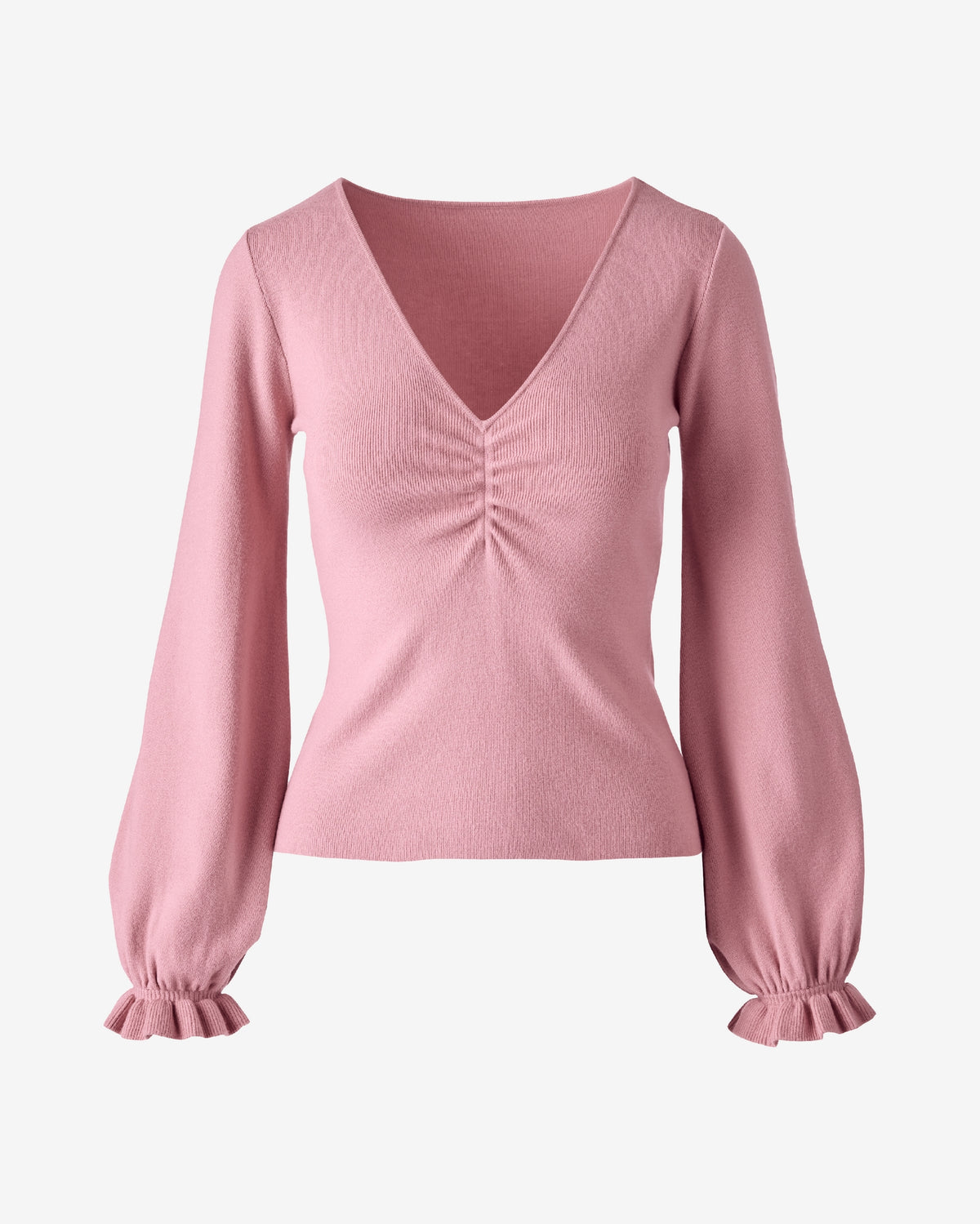 V Neck Sweater with Ruching Detail Cameo Pink