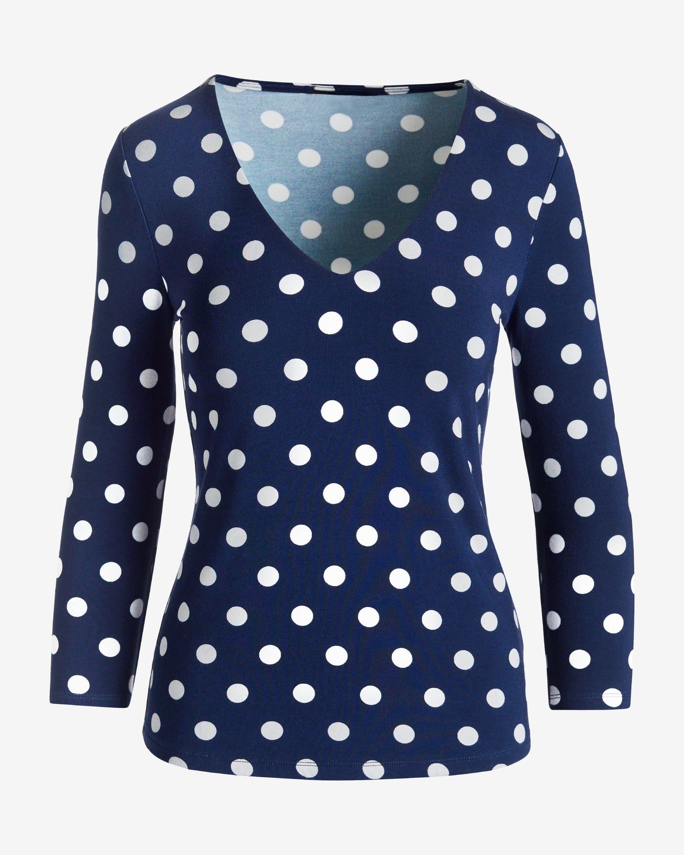 Effortless Print V Neck Three Quarter Top Nautical Dot
