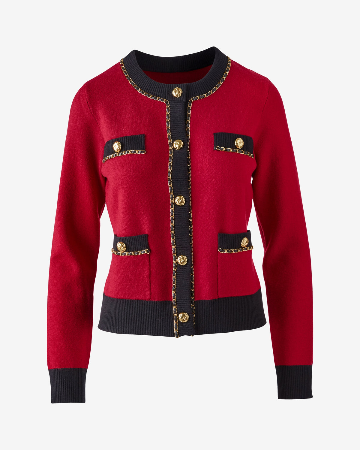 Colorblock Chain Detail Button Front Cardigan French Kiss