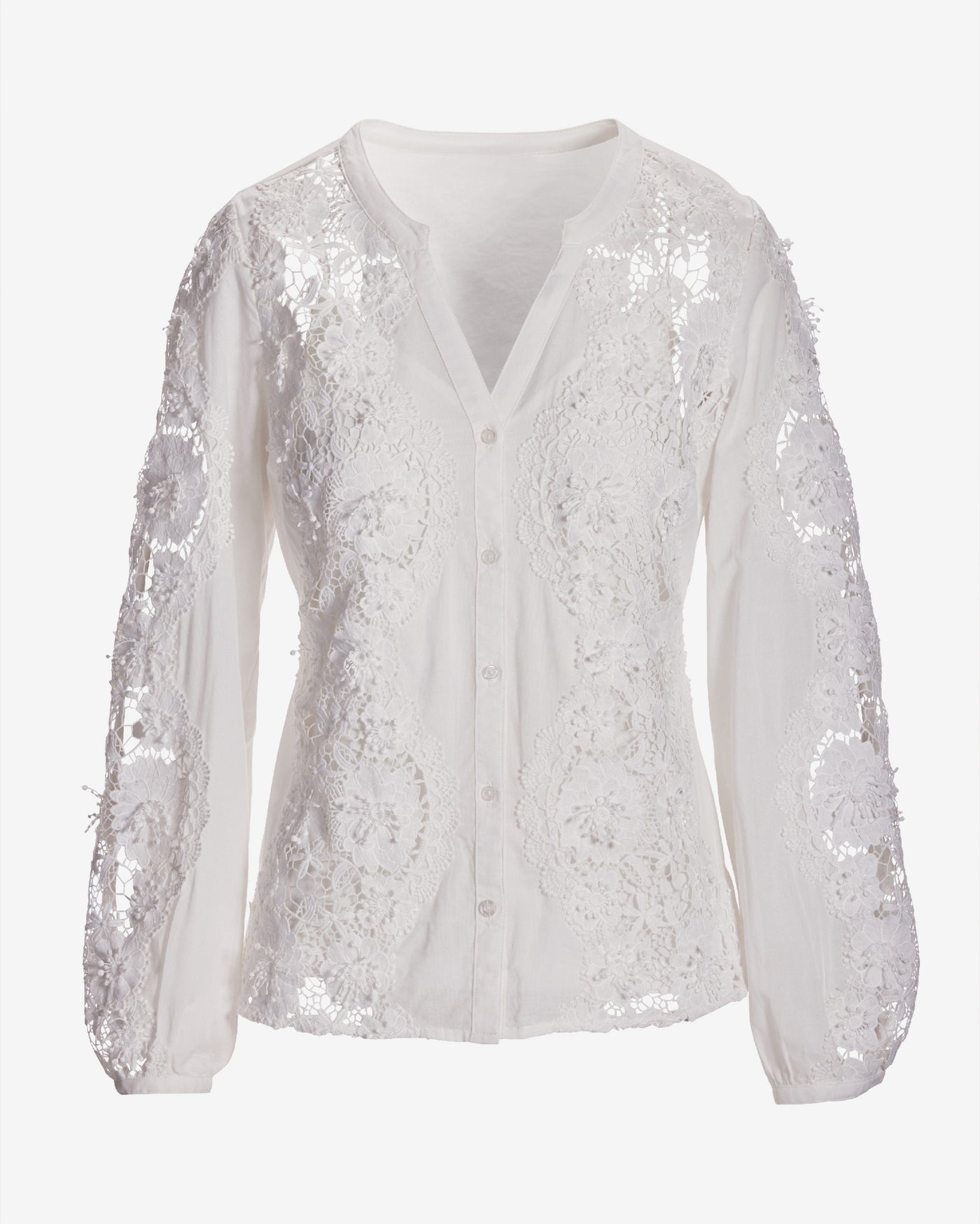 Lace Inset Button Up Blouse White