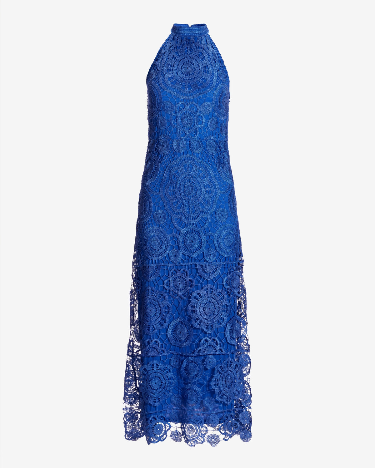 Medallion Crochet Halter Ankle Length Dress Cobalt Blue