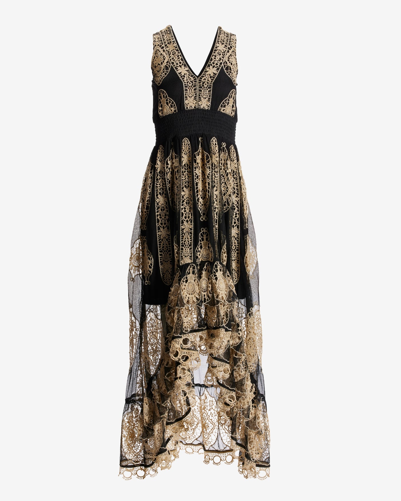 Metallic Lace Inset High Low Dress Black