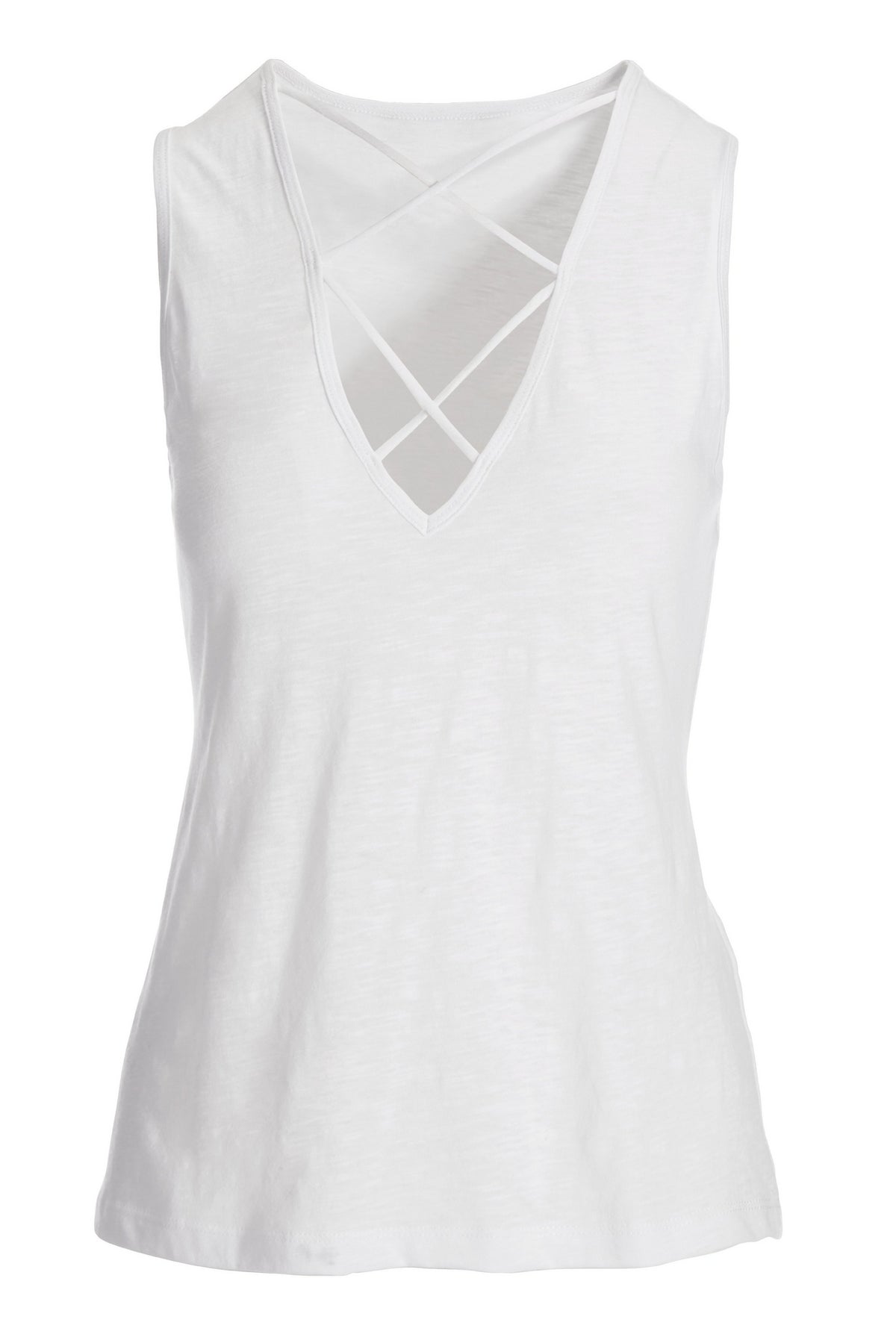 Plunging X Neck Slub Tank White