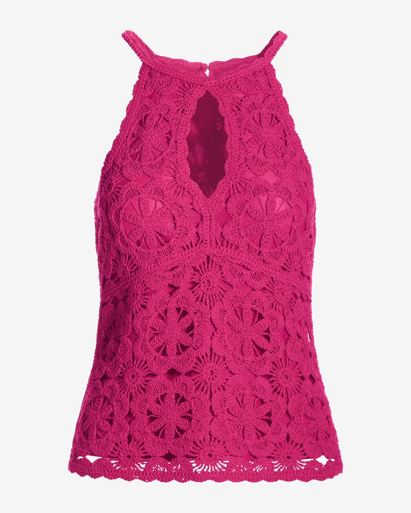 Crochet Keyhole High Neck Sweater Tank Raspberry Rose