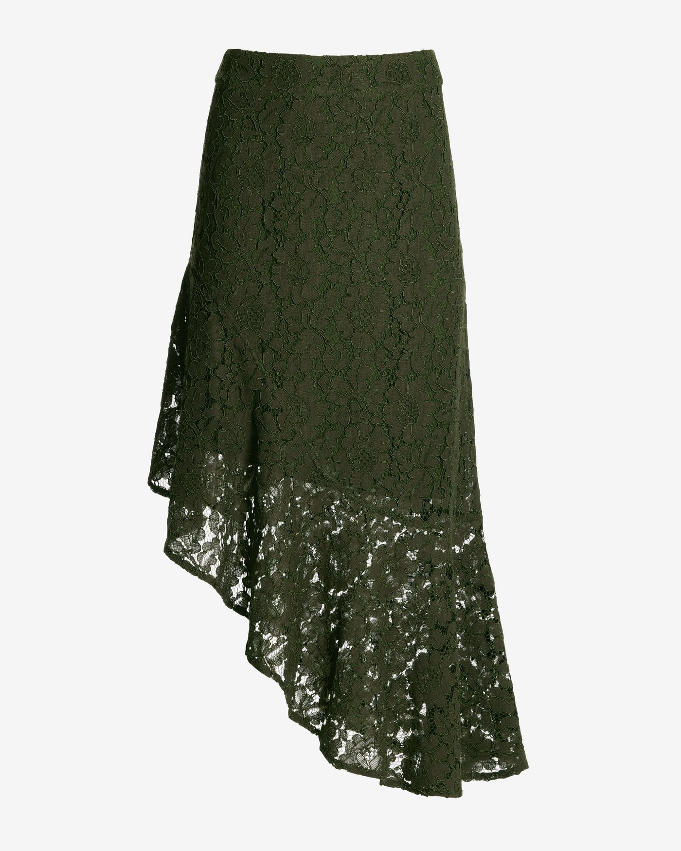 Asymmetrical Lace Midi Skirt Olive