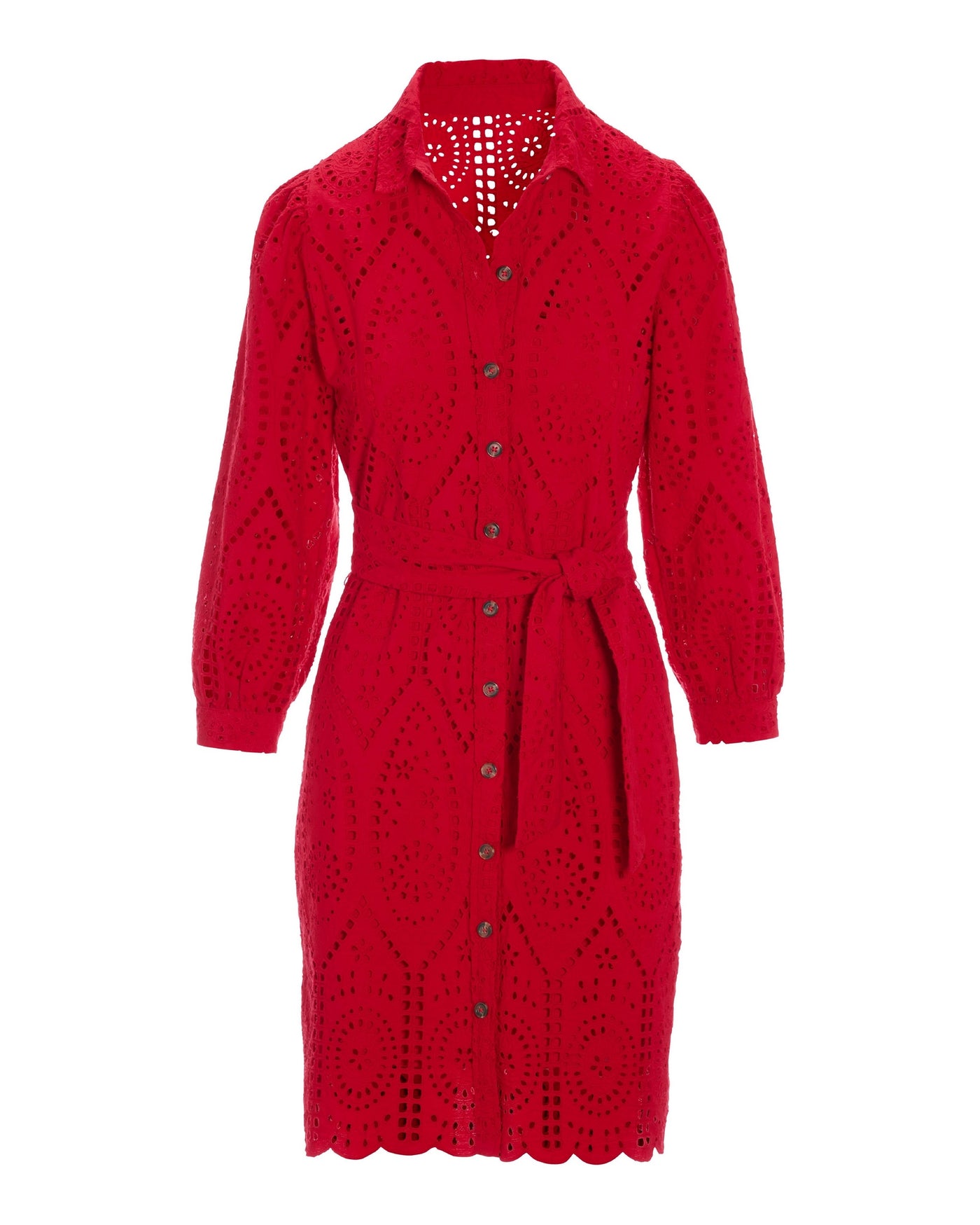 Collared Eyelet Shirt Dress Tomato Red