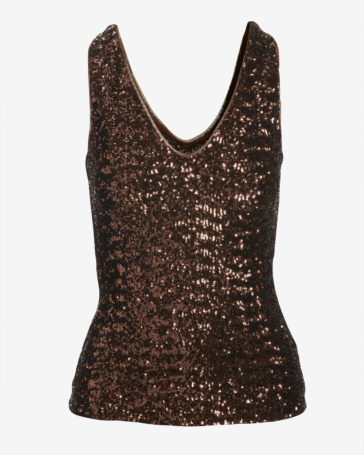 Sequin V Neck Knit Tank Top Brown