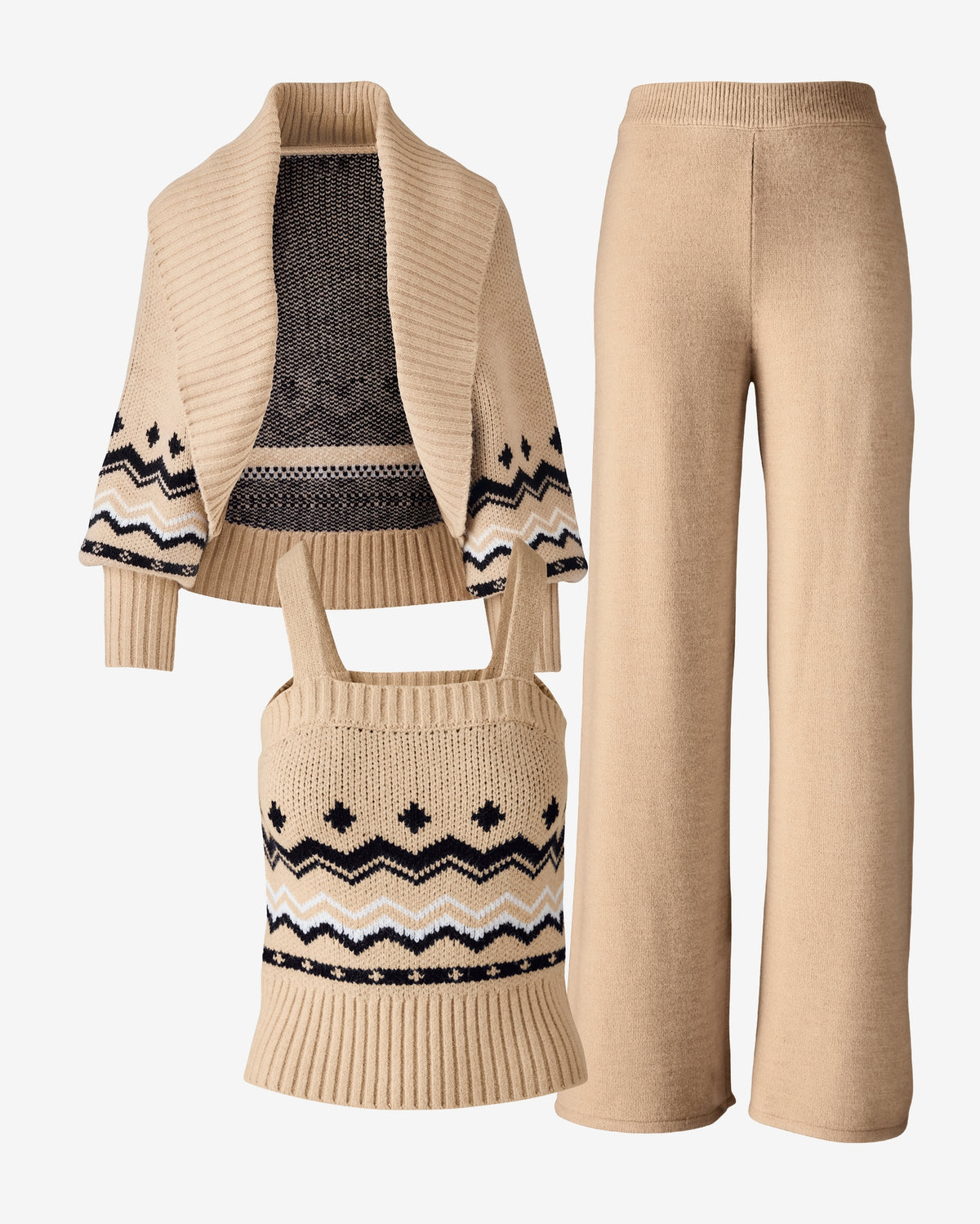 Fairisle Three Piece Cardigan Set Cozy Fairisle