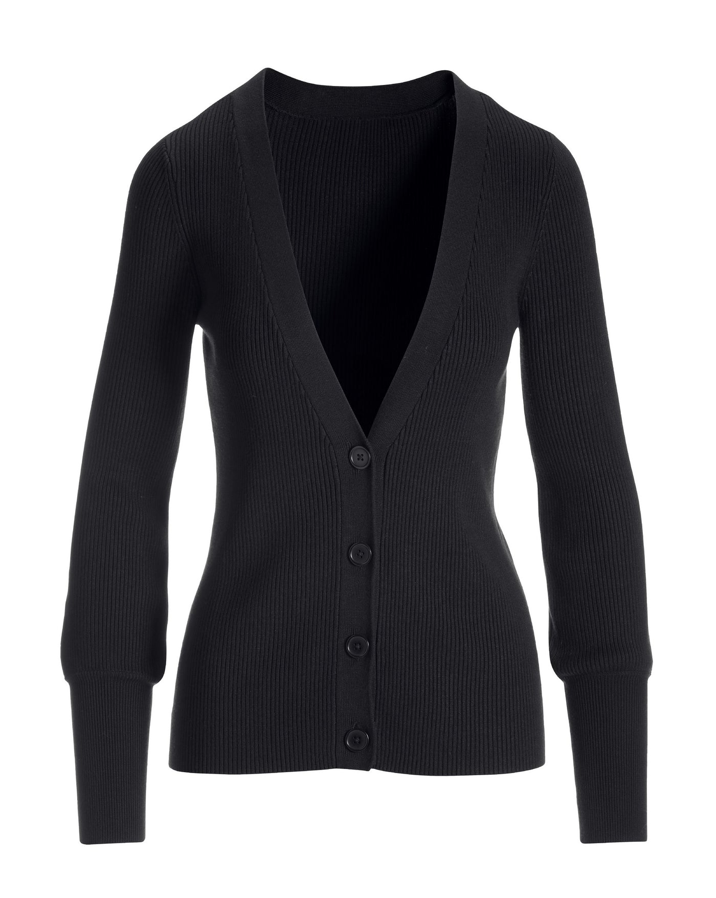 Ribbed Sweater Button Cardigan Black