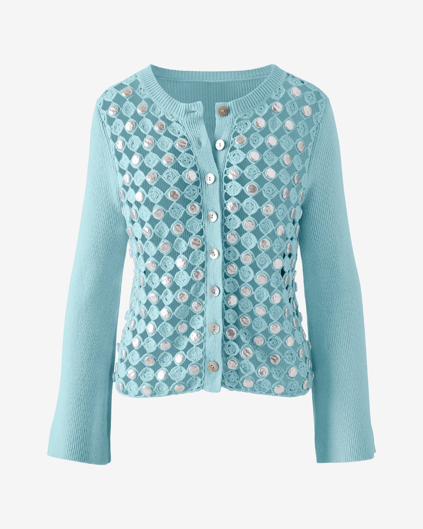 Fresh Water Pearl Crochet Cardigan Blue Glow