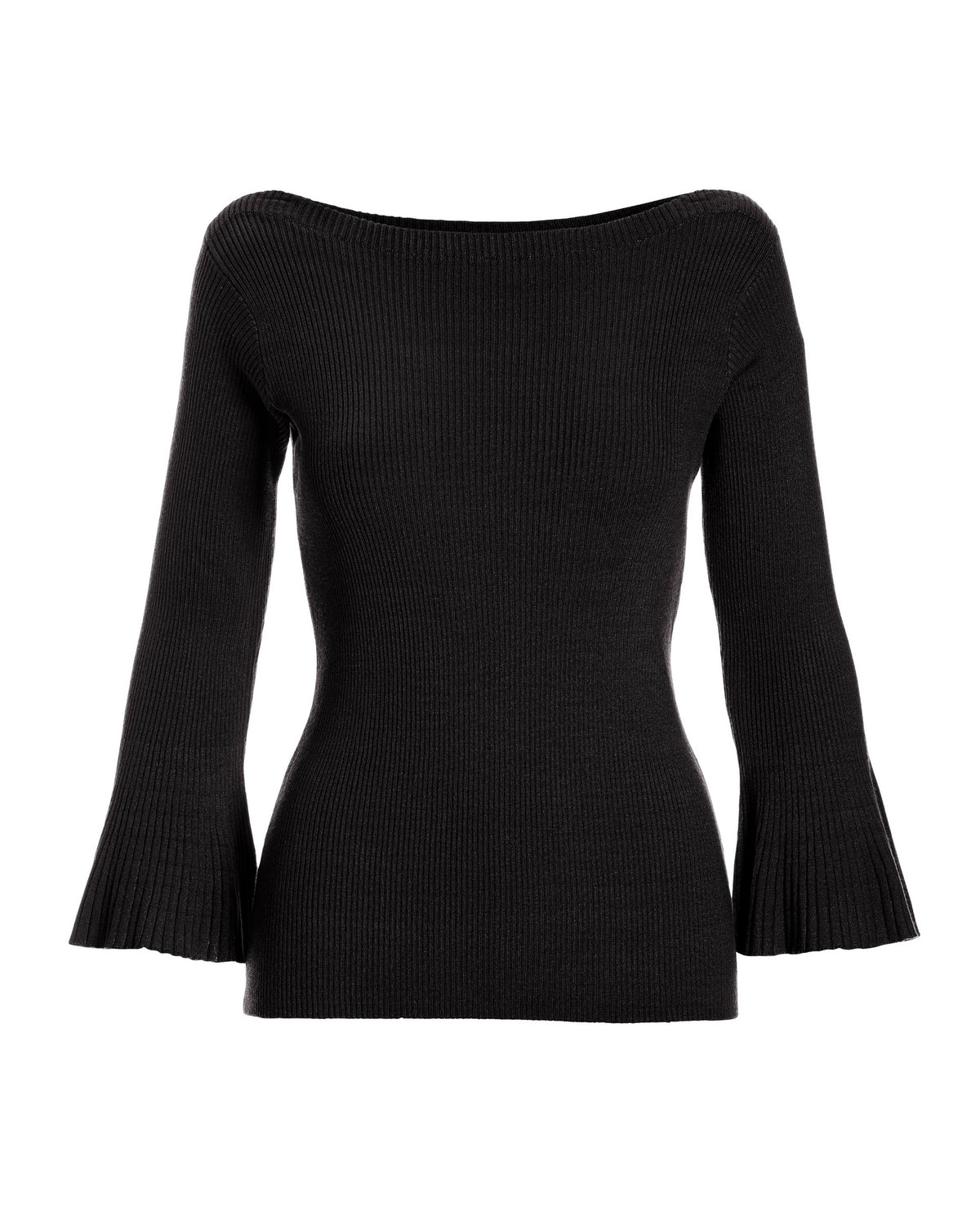 Ribbed Boatneck Flare Sleeve Sweater Black