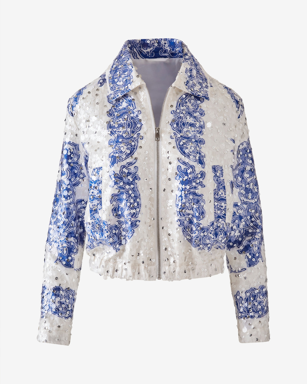 Embroidered Sequin Bomber Blue/White