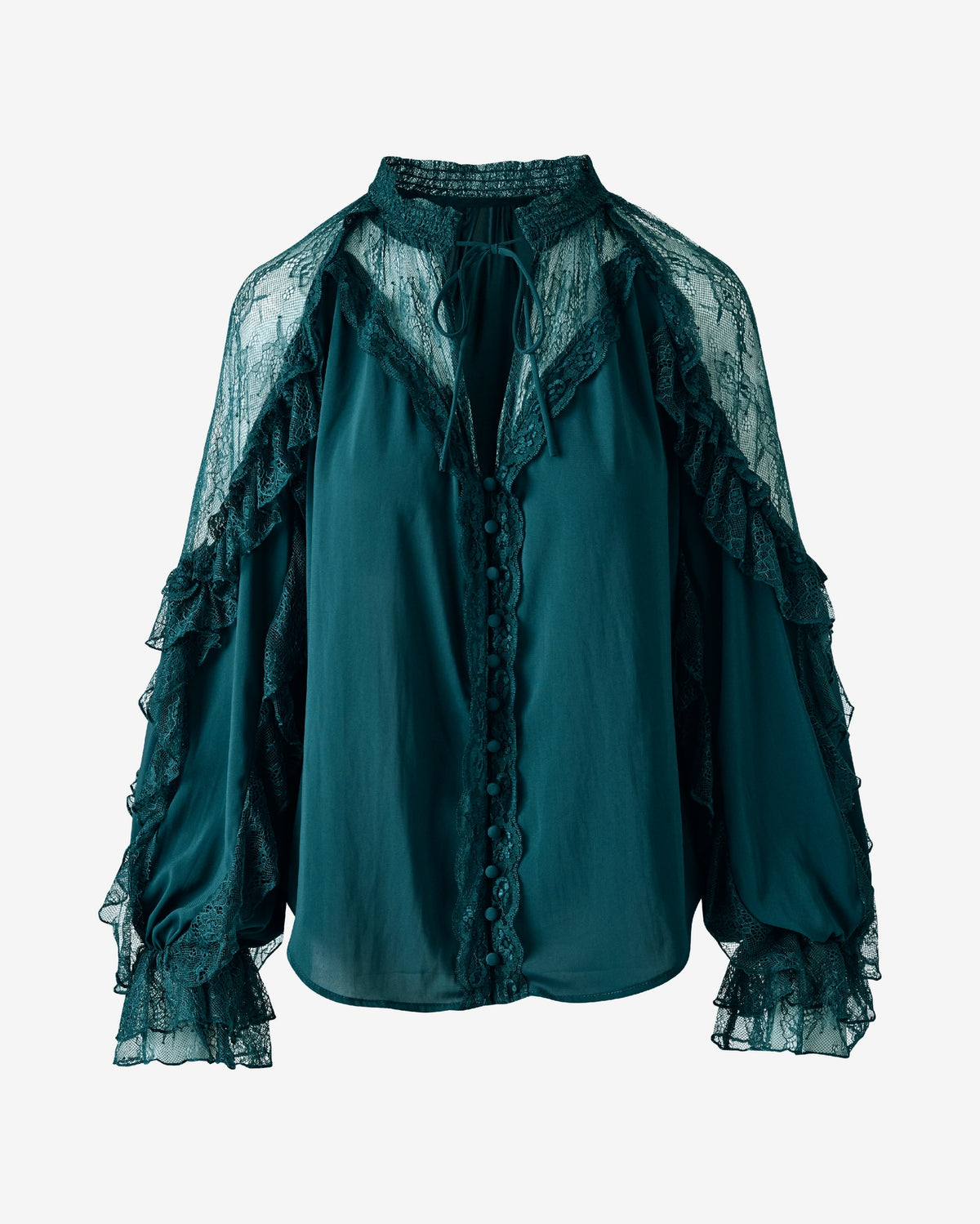 Lace Ruffle Sleeve Blouse Deep Teal