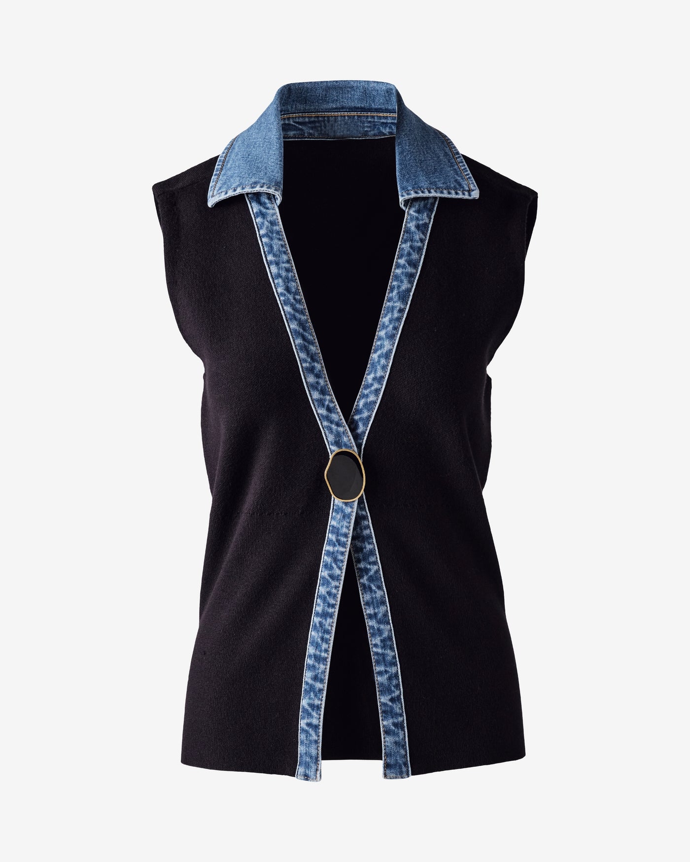 Denim Trimmed Cut Away Vest Proper Black