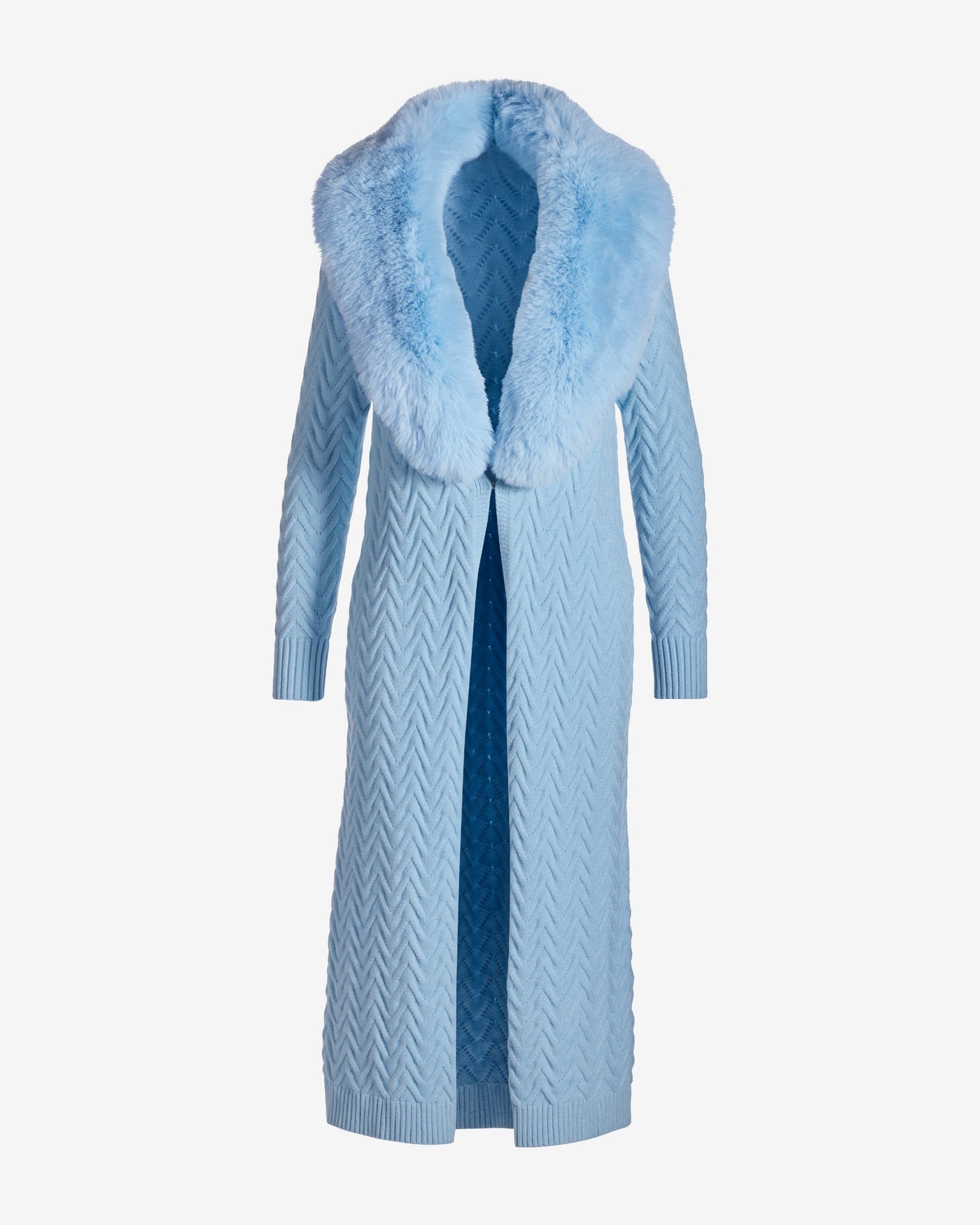 Faux Fur Trim Sweater Duster Cool Blue