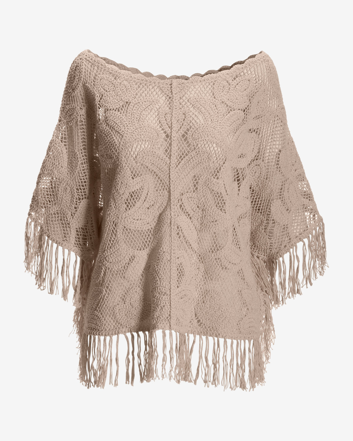 Crochet Slouchy Fringe Poncho Neutral