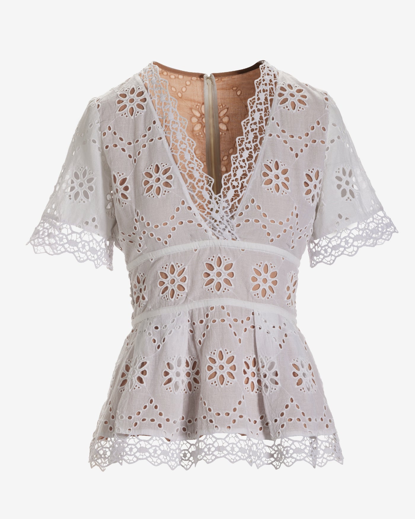 Exploded Eyelet Peplum Blouse White