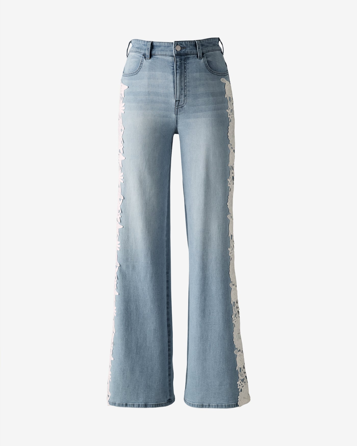 Lace Detail Wide Leg Jean Light Med Wash