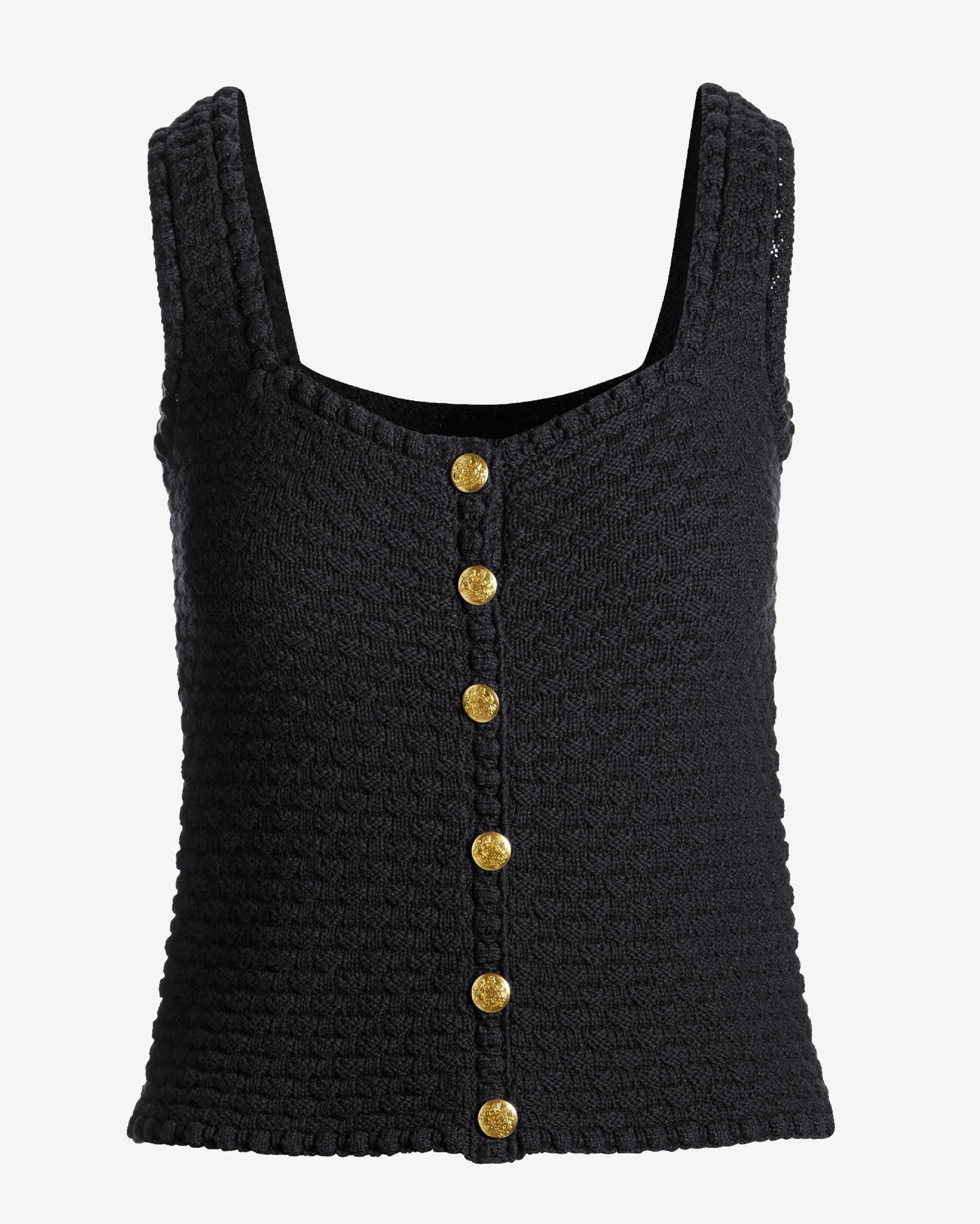 Button Detail Sweater Tank Black