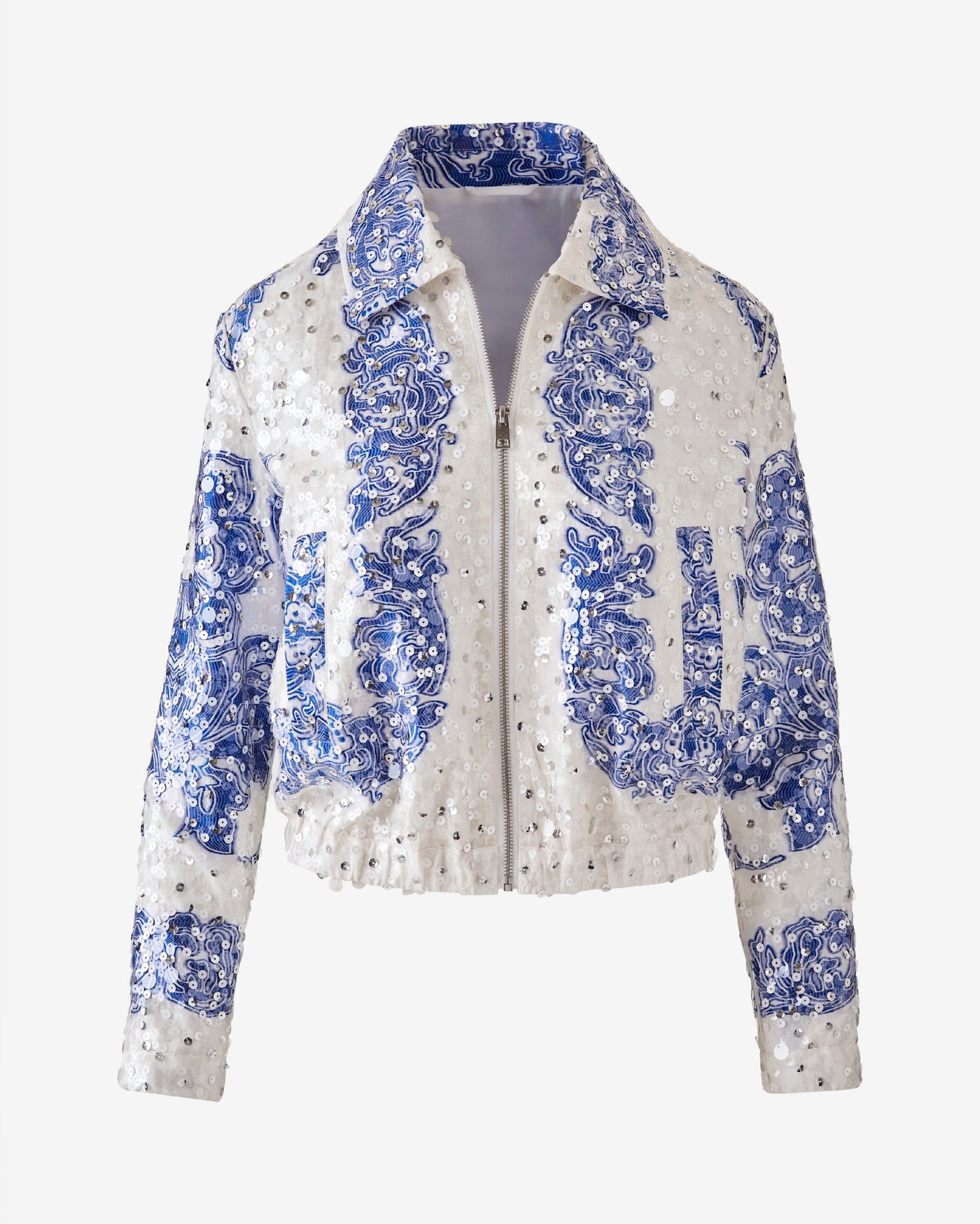 Embroidered Sequin Bomber Blue/White