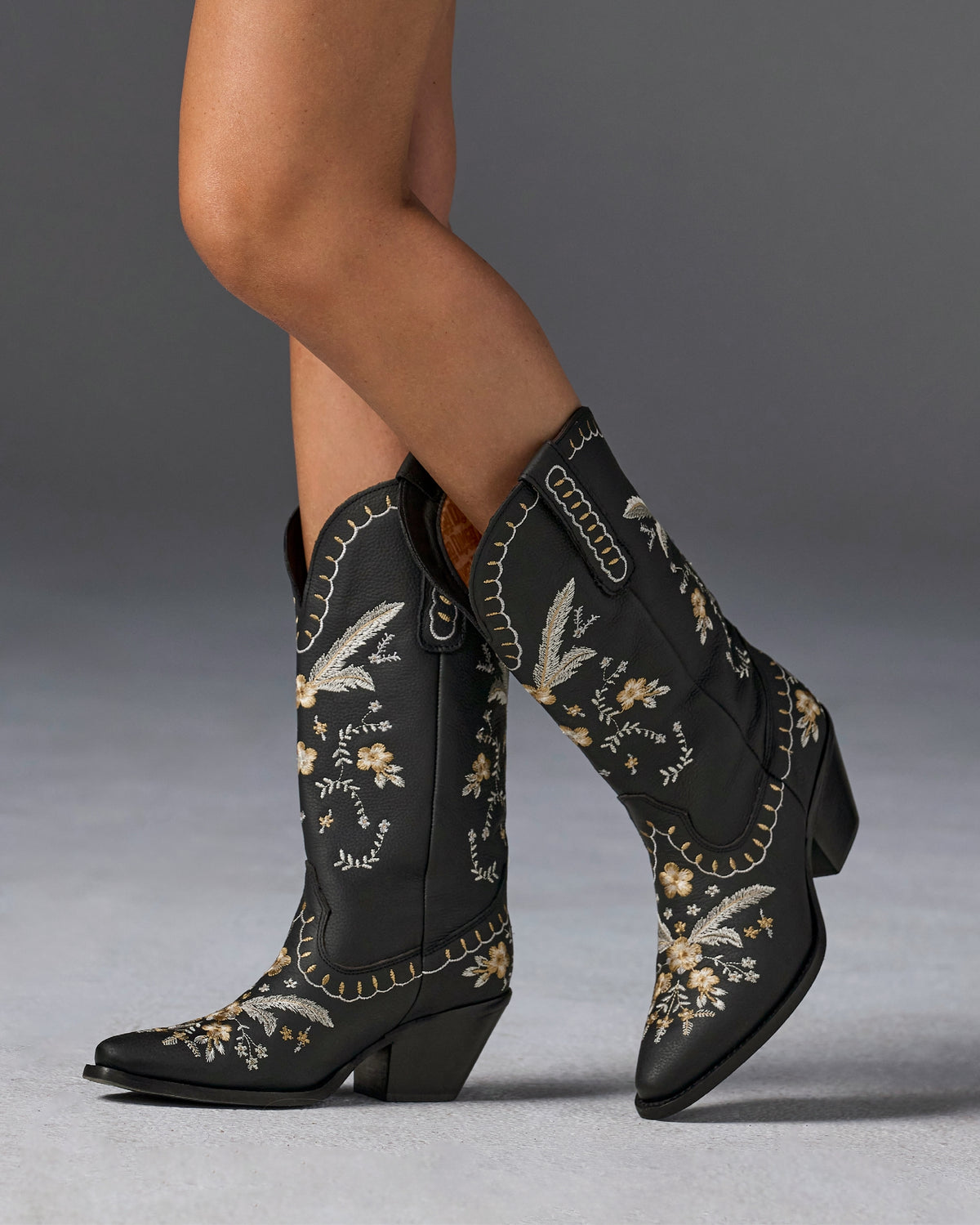 All-Over Embroidered Western Boot Black