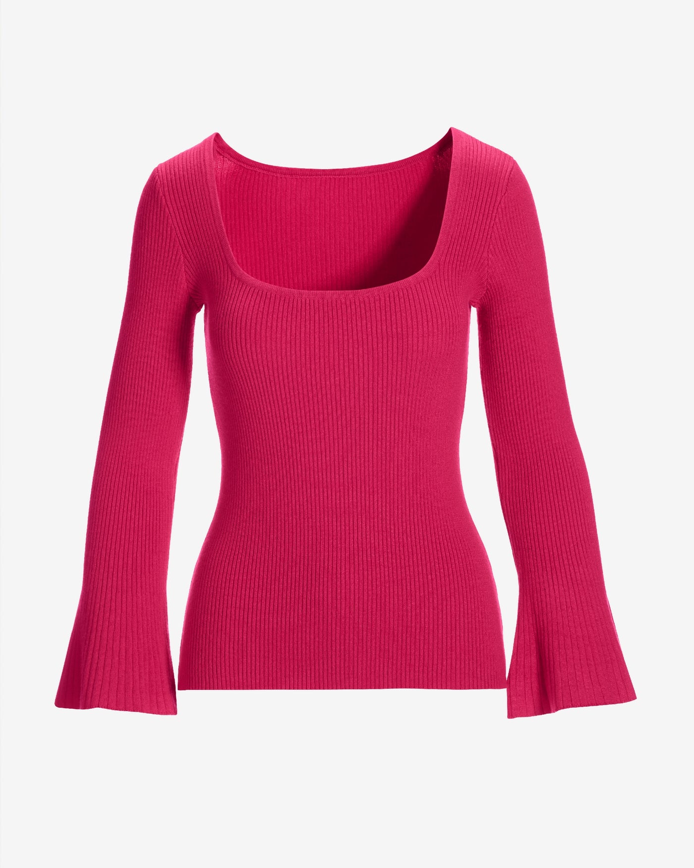 Ribbed Square Neck Flare Sleeve Raspberry